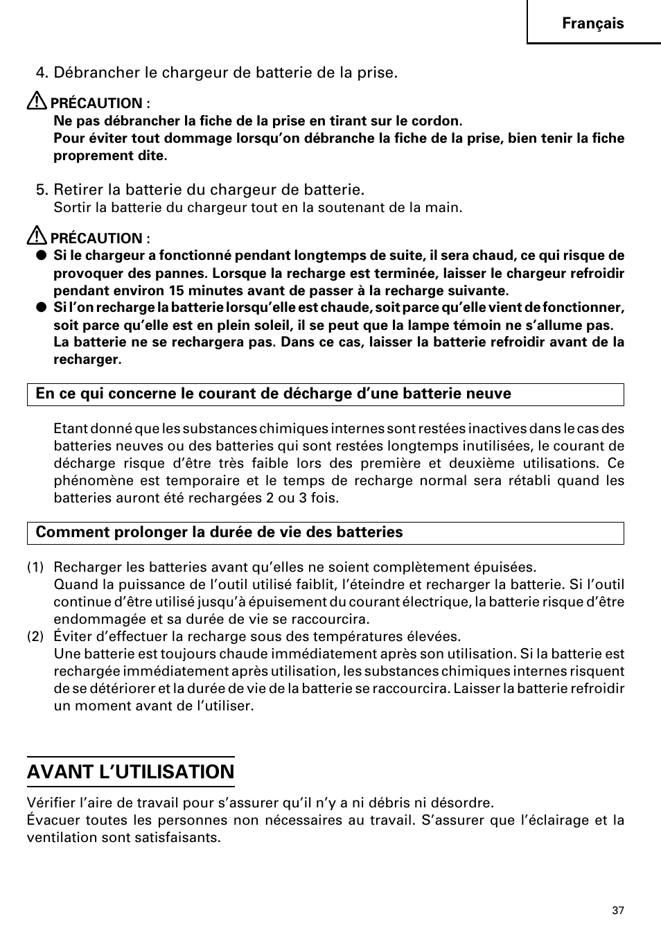 Avant l’utilisation | Hitachi DS 14DVF User Manual | Page 37 / 72