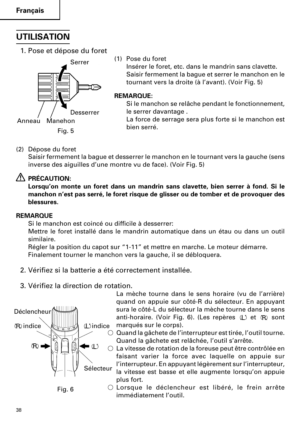 Utilisation | Hitachi DS 14DVF User Manual | Page 38 / 72