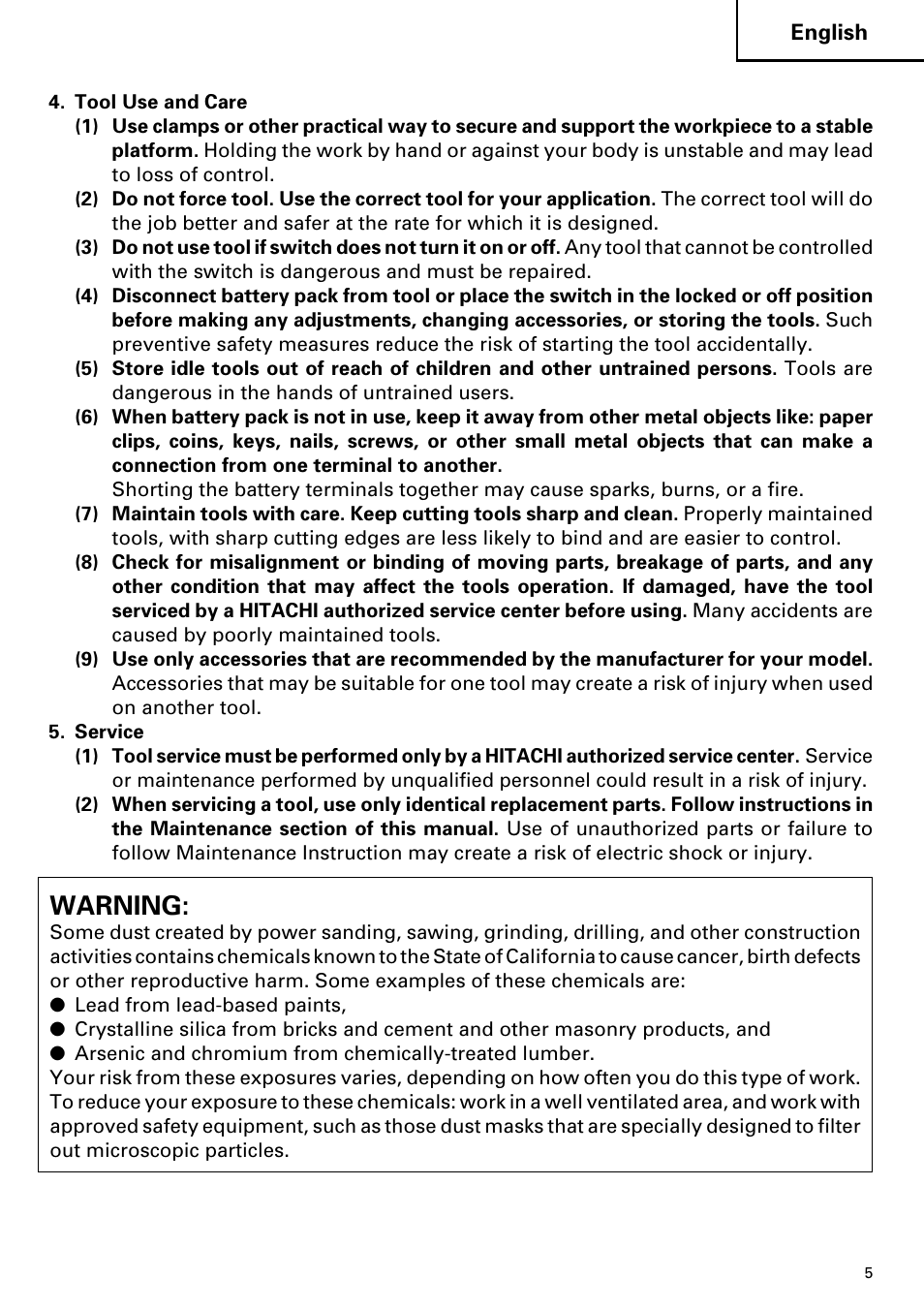 Warning | Hitachi DS 14DVF User Manual | Page 5 / 72
