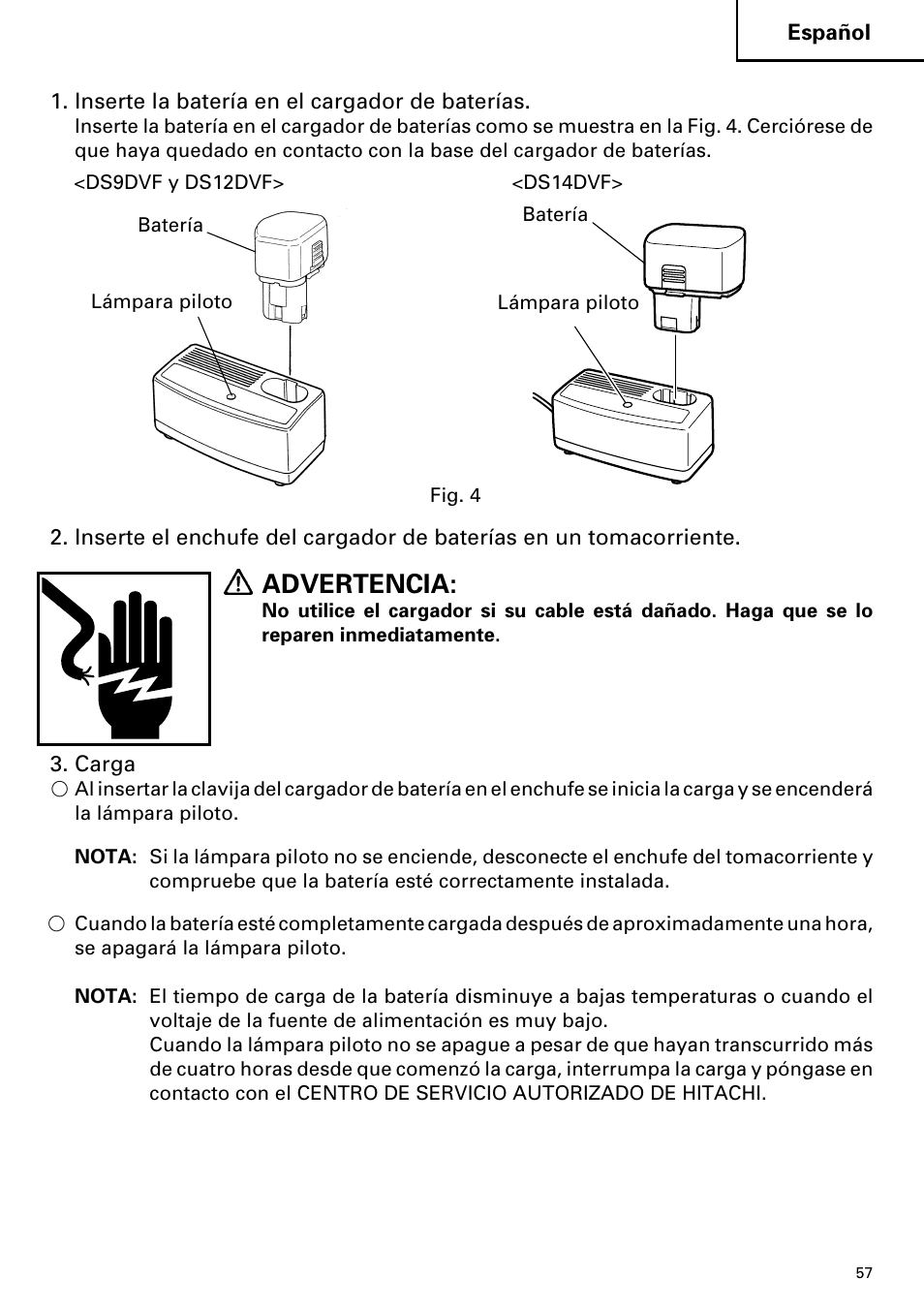 Advertencia | Hitachi DS 14DVF User Manual | Page 57 / 72