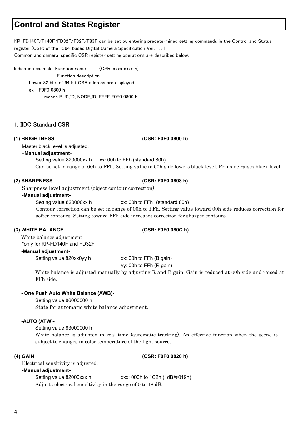 Control and states register | Hitachi KP-FD140F User Manual | Page 14 / 29