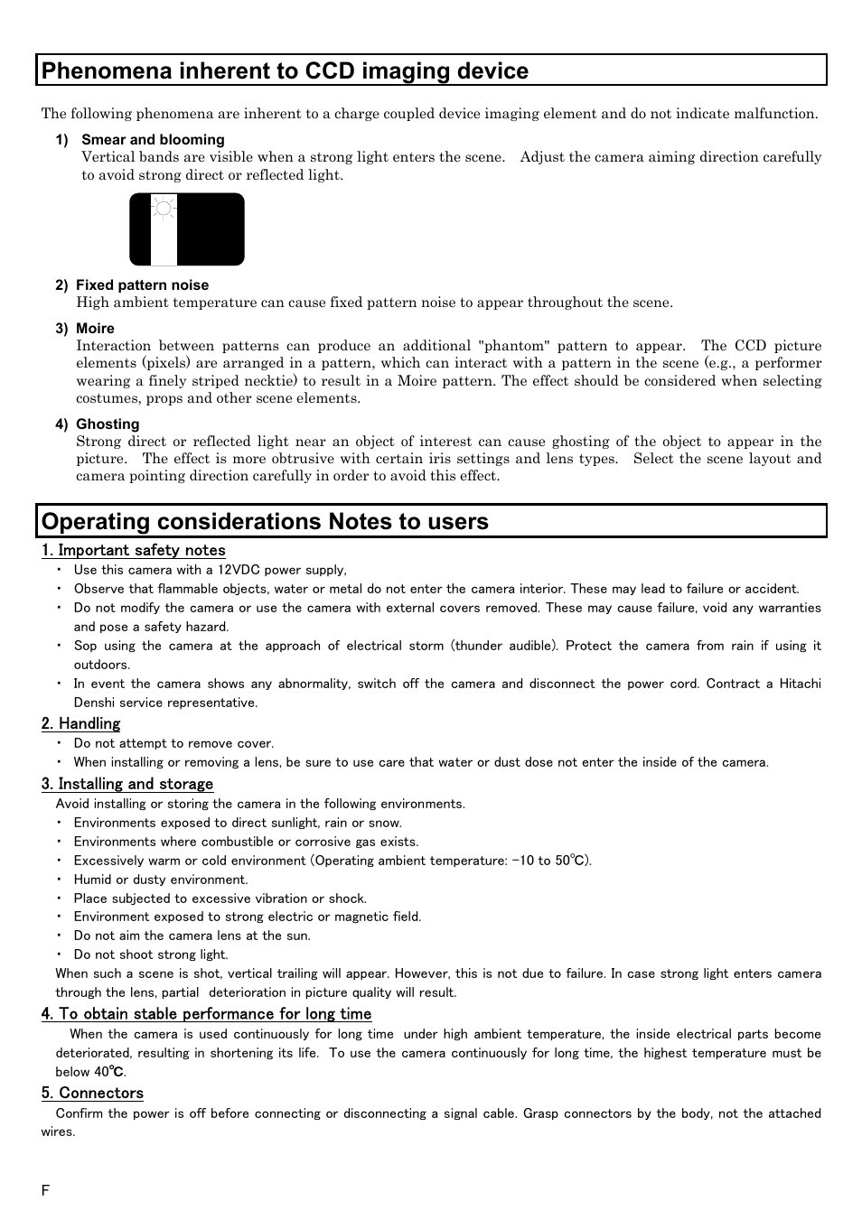 Phenomena inherent to ccd imaging device | Hitachi KP-FD140F User Manual | Page 8 / 29