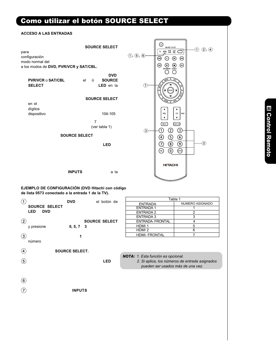 Como utilizar el botón source select | Hitachi L47V651 User Manual | Page 103 / 150