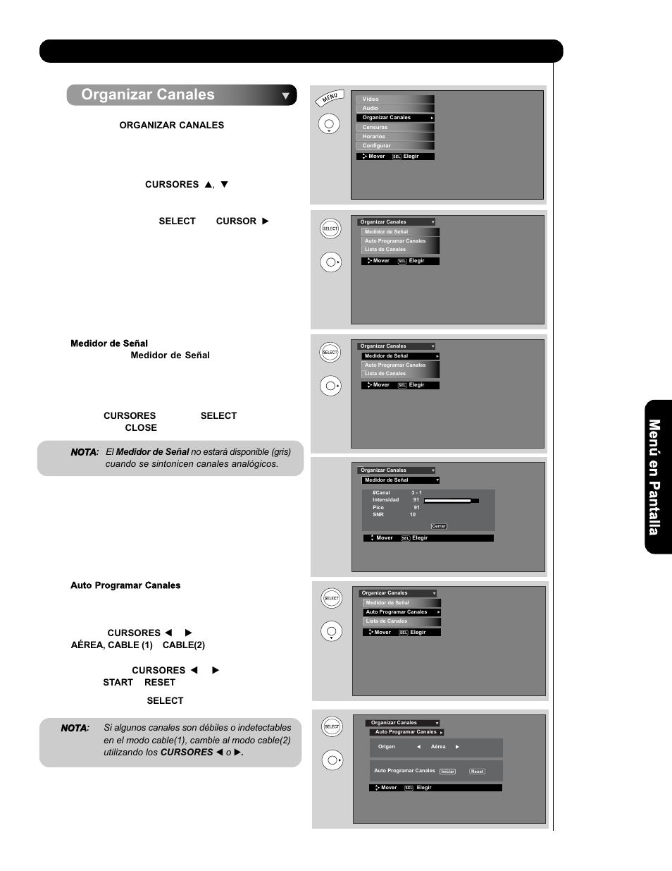 Organizar canales | Hitachi L47V651 User Manual | Page 113 / 150