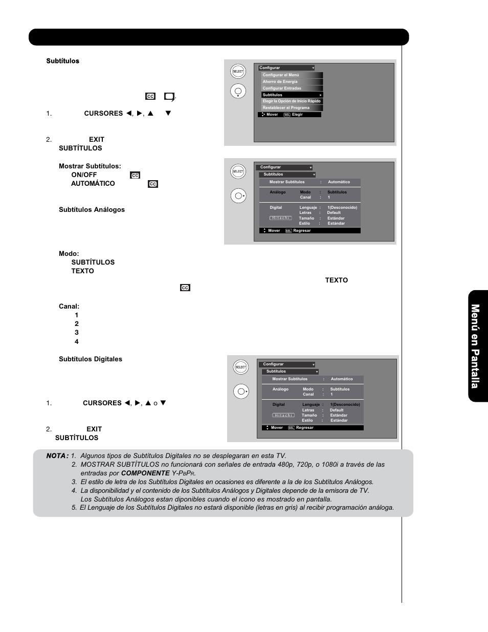 Configurar | Hitachi L47V651 User Manual | Page 127 / 150