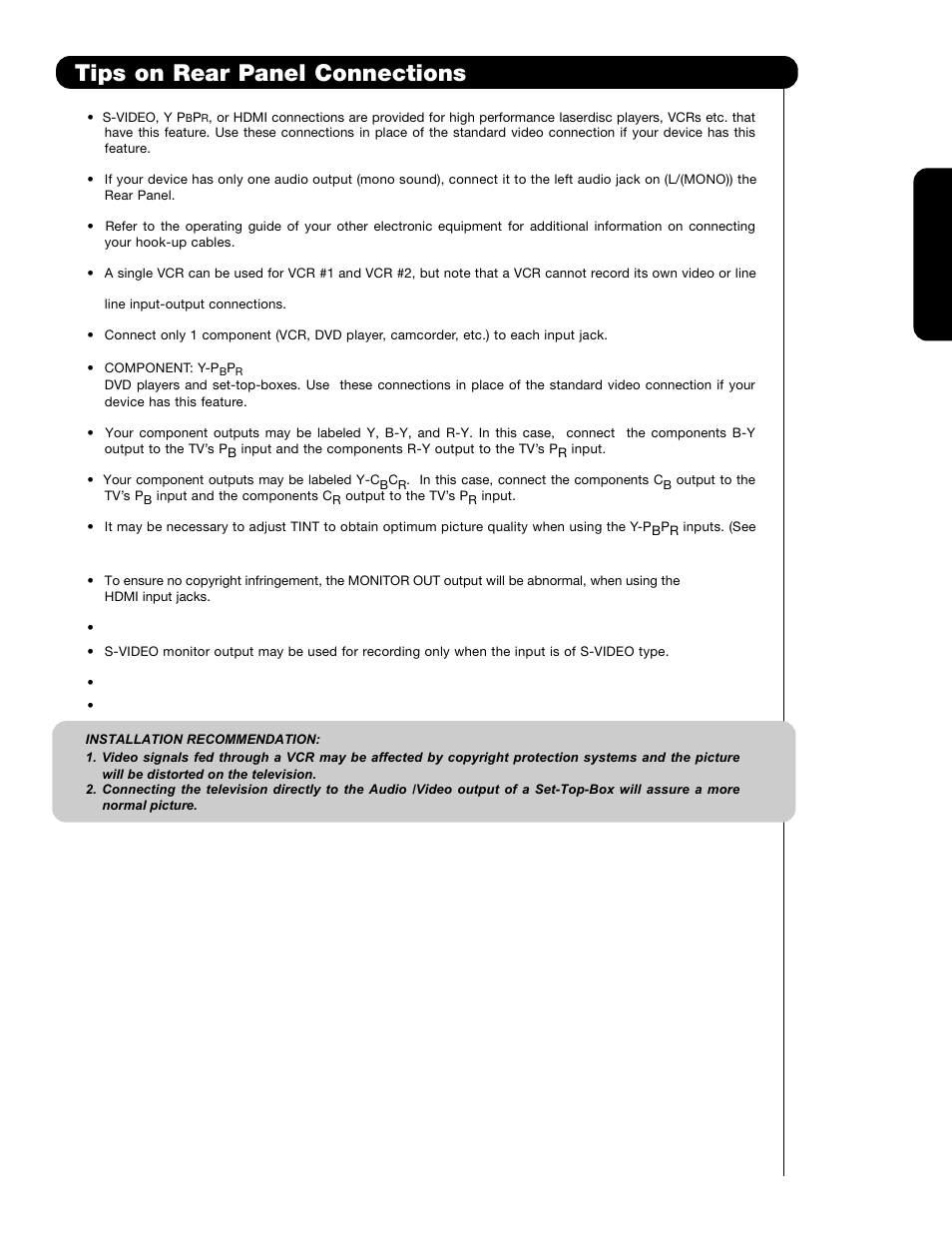 Tips on rear panel connections | Hitachi L47V651 User Manual | Page 17 / 150