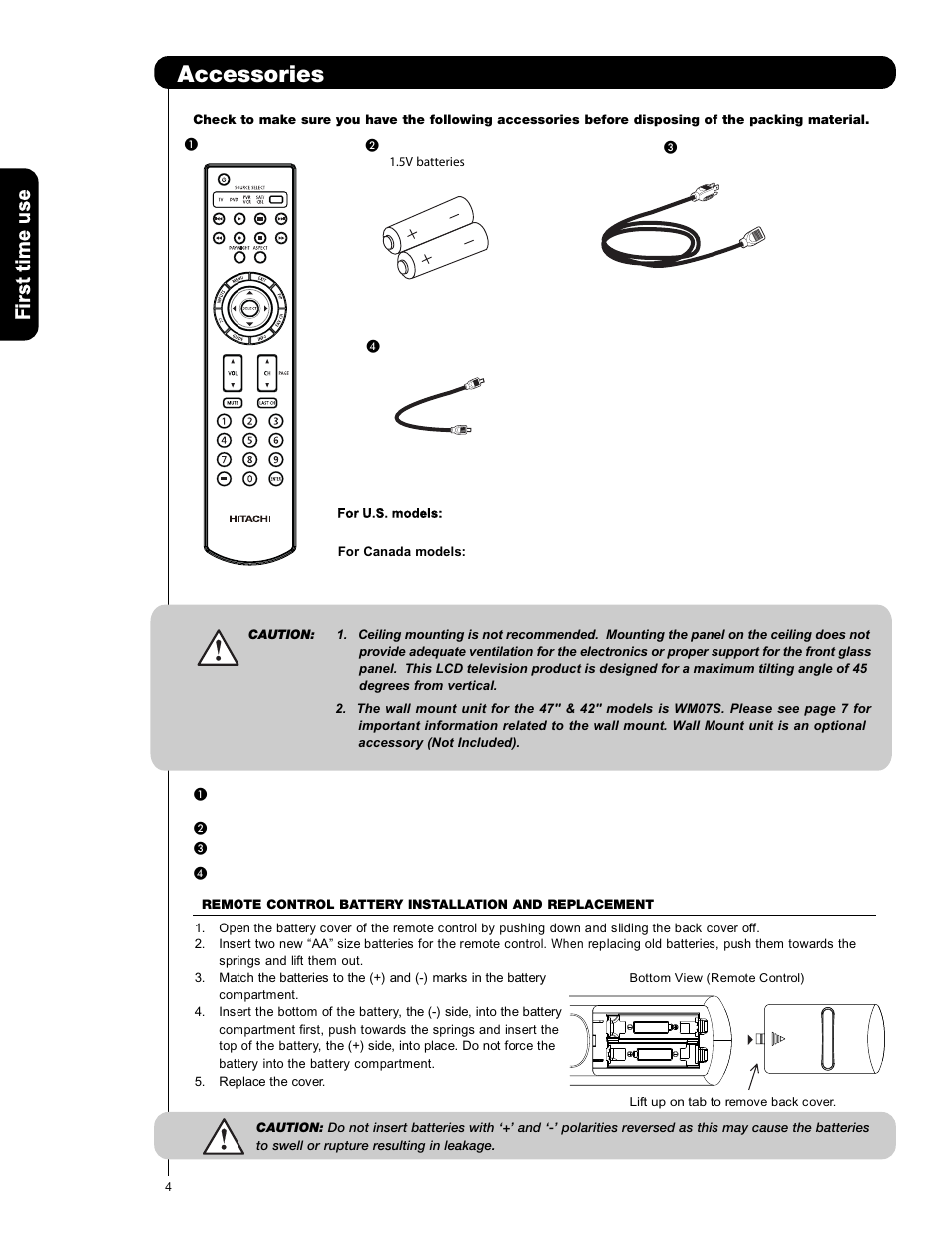 Accessories | Hitachi L47V651 User Manual | Page 4 / 150