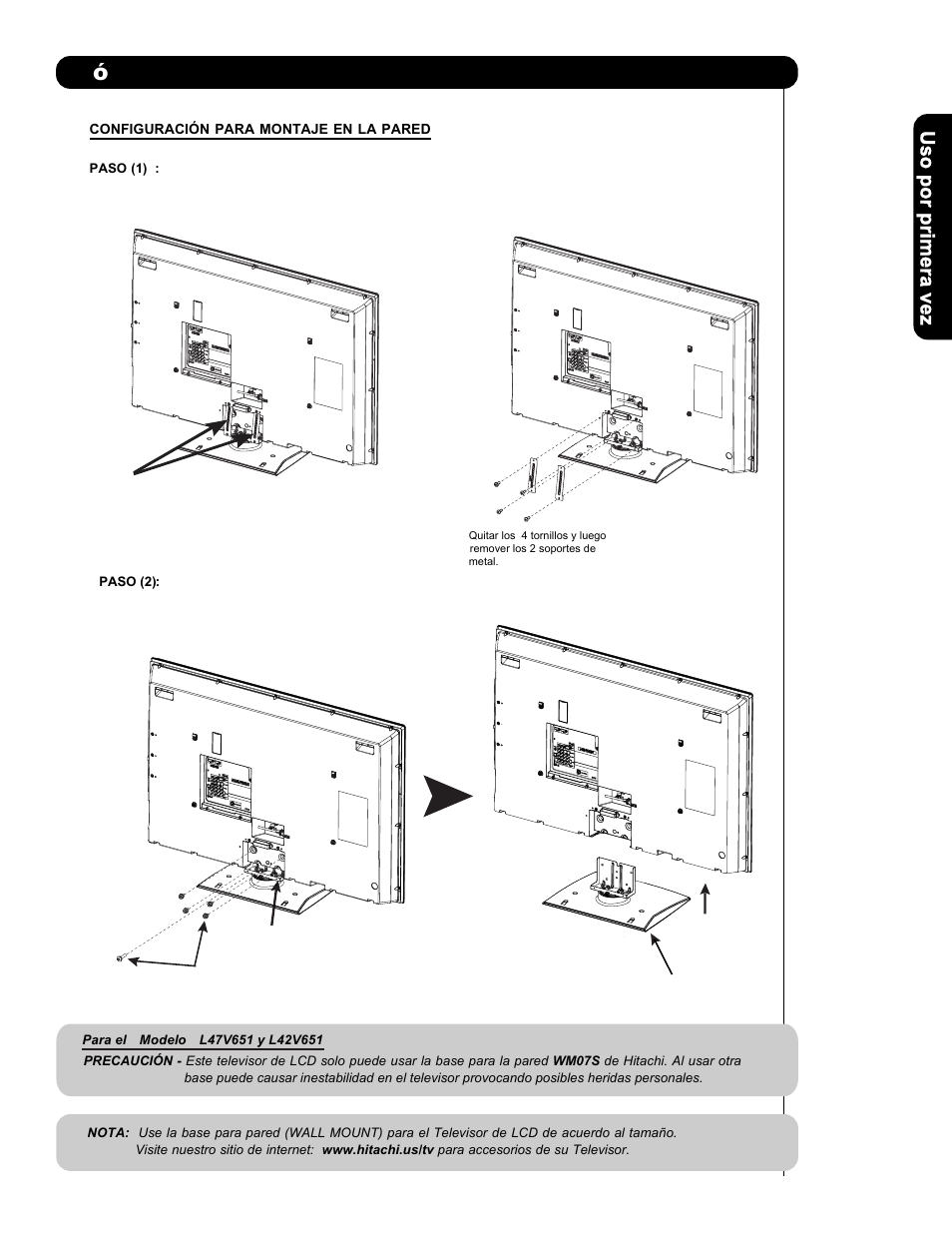 Có mo colocar su nuevo televisor de lcd hitachi | Hitachi L47V651 User Manual | Page 75 / 150