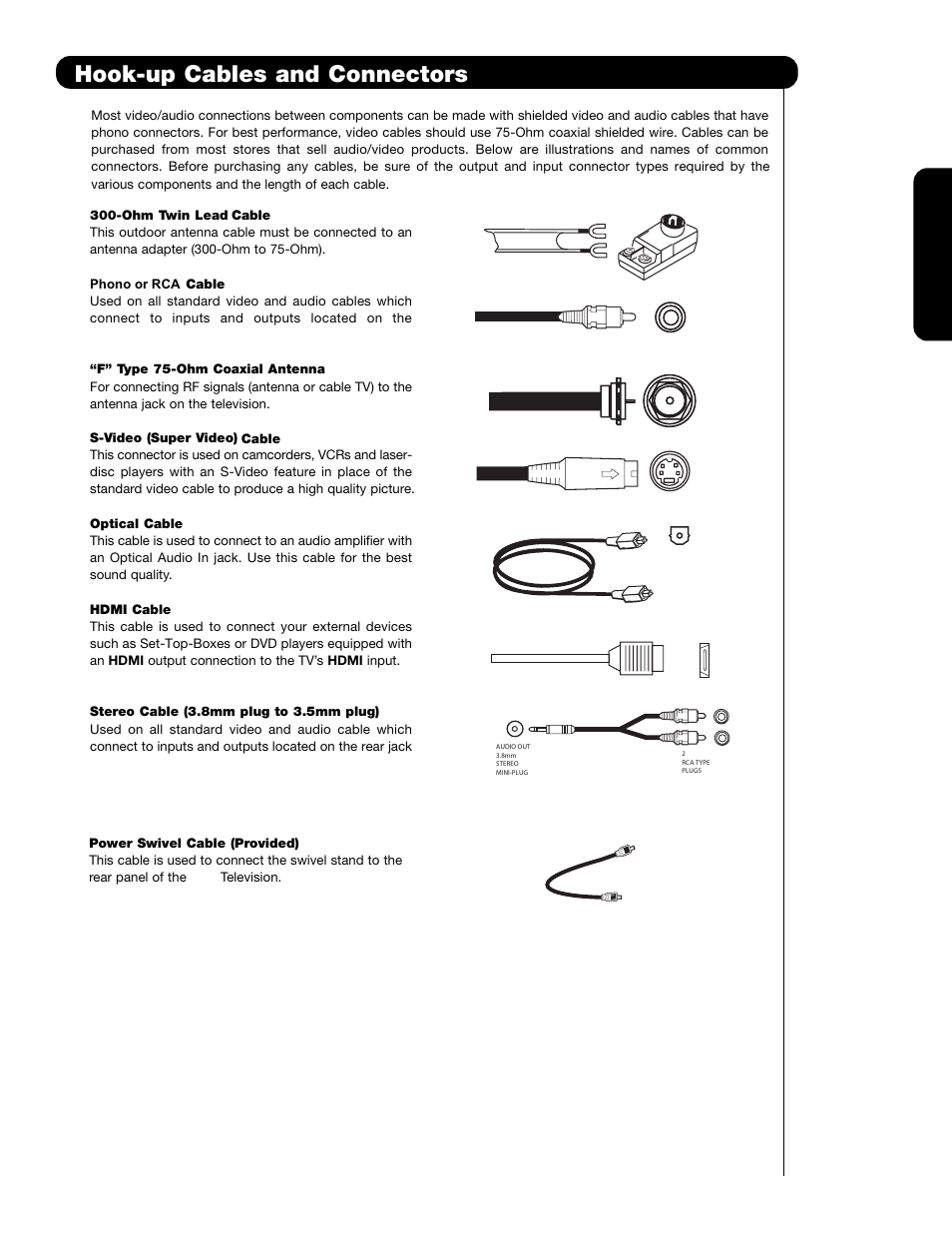 Hook-up cables and connectors | Hitachi L47V651 User Manual | Page 9 / 150