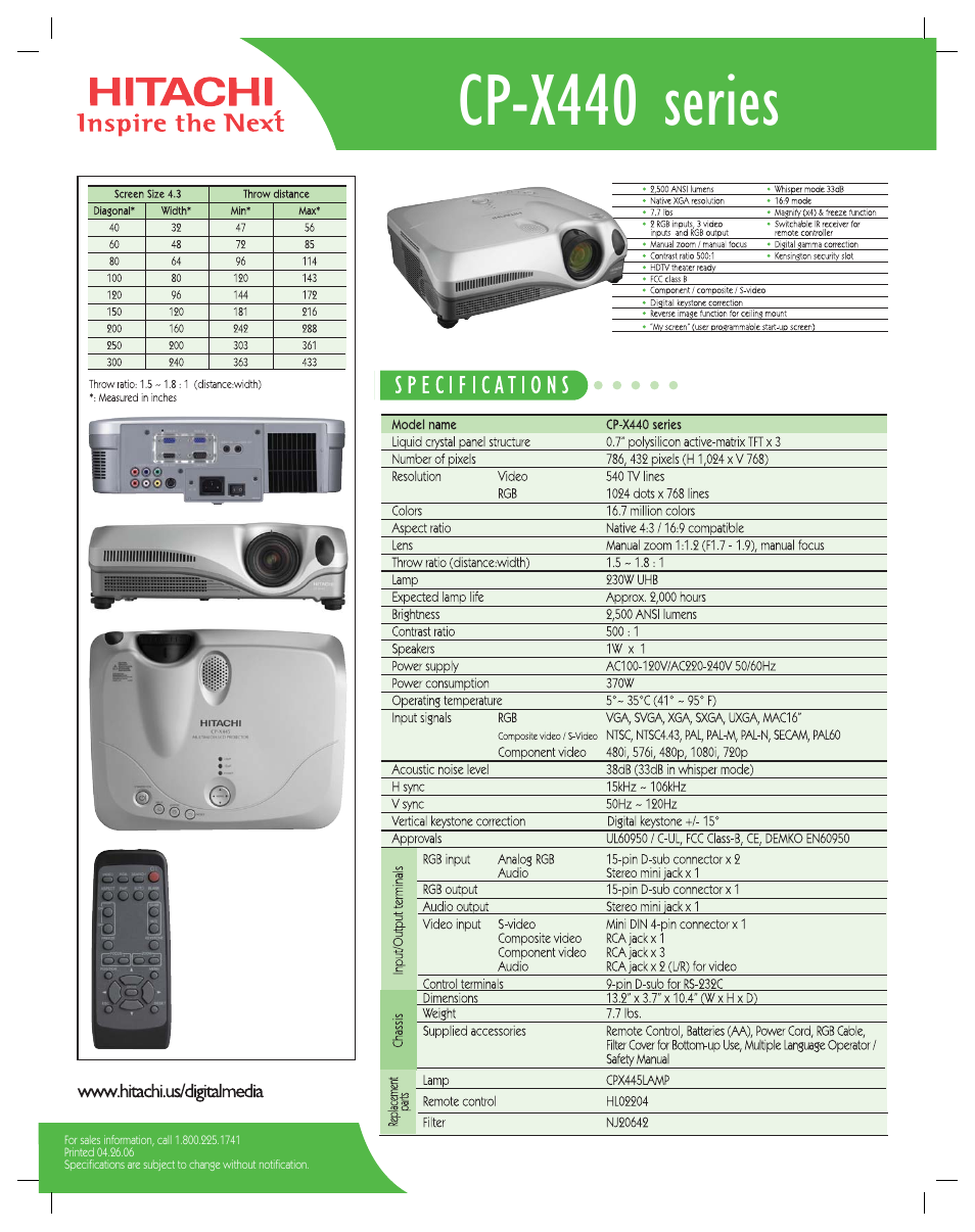 Hitachi CP-X440 User Manual | 1 page