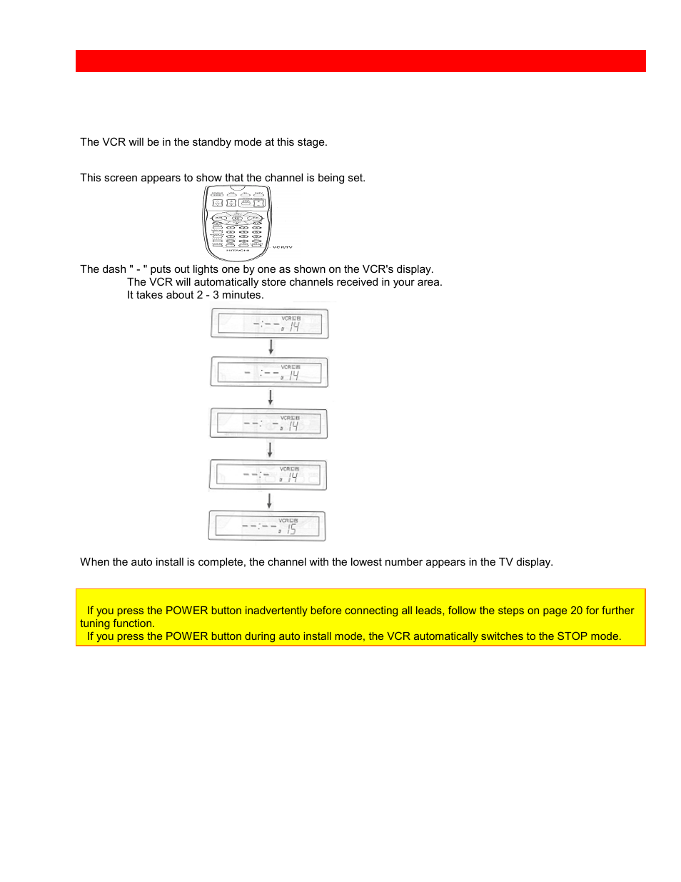Auto install, Setting the channel automatically | Hitachi VTUX6430A User Manual | Page 24 / 77
