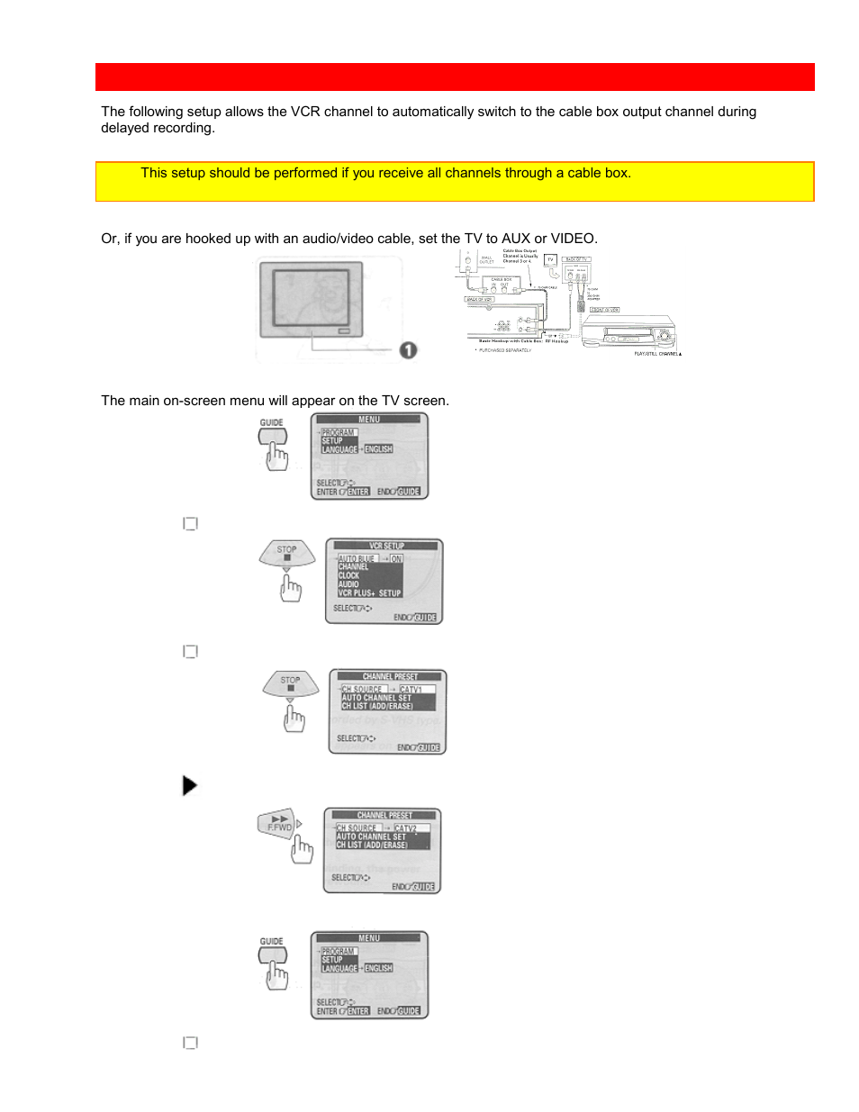 Cable box setup | Hitachi VTUX6430A User Manual | Page 35 / 77