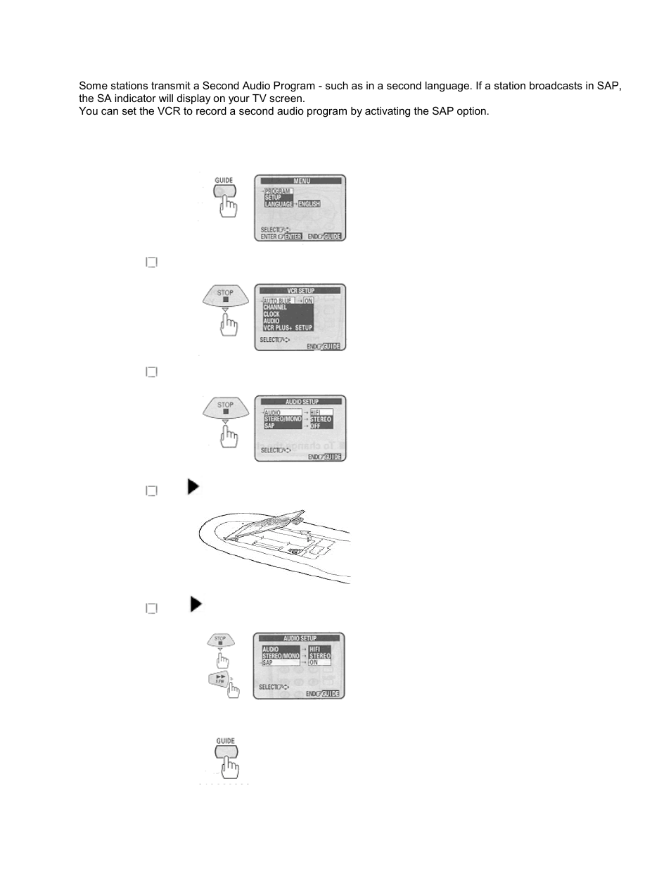 To record a second audio program (sap) | Hitachi VTUX6430A User Manual | Page 52 / 77