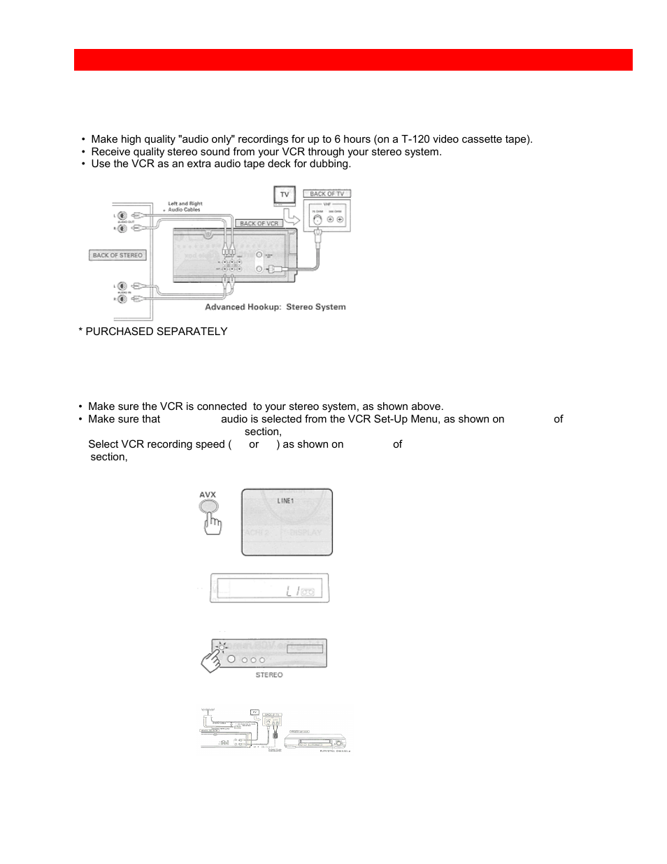 Integrating your stereo system with your vcr, Hookup to record from stereo, Hookup | Hitachi VTUX6430A User Manual | Page 70 / 77