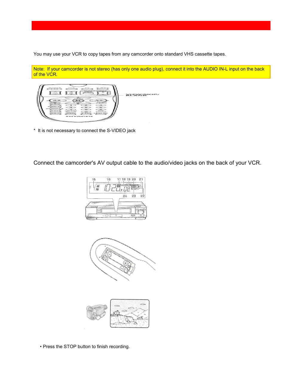 Copying tapes from a camcorder, Hook-up to copy from a camcorder, Hook-up | Hitachi VTUX6430A User Manual | Page 72 / 77