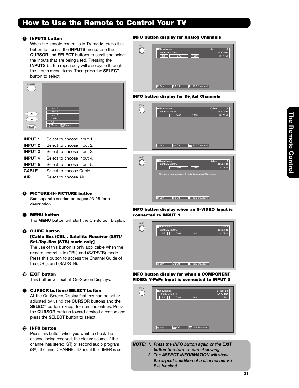 How to use the remote to control your tv, The remote contr o l | Hitachi 57F710E User Manual | Page 21 / 72