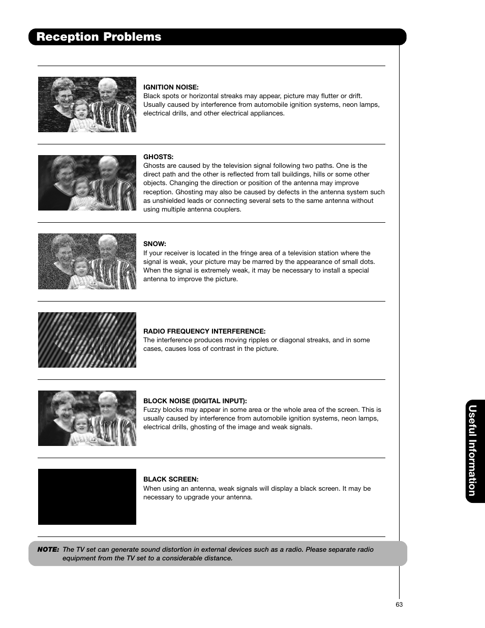 Reception problems, Useful information | Hitachi 57F710E User Manual | Page 63 / 72