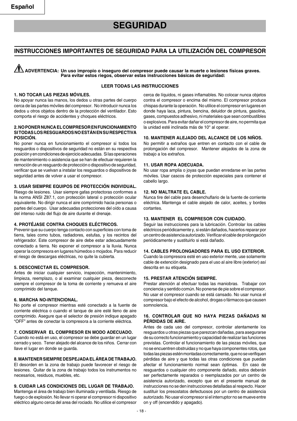 Seguridad, Español | Hitachi EC 79 User Manual | Page 18 / 28