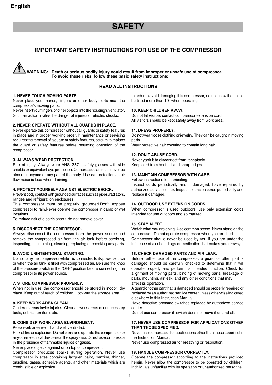 Safety, English | Hitachi EC 79 User Manual | Page 4 / 28
