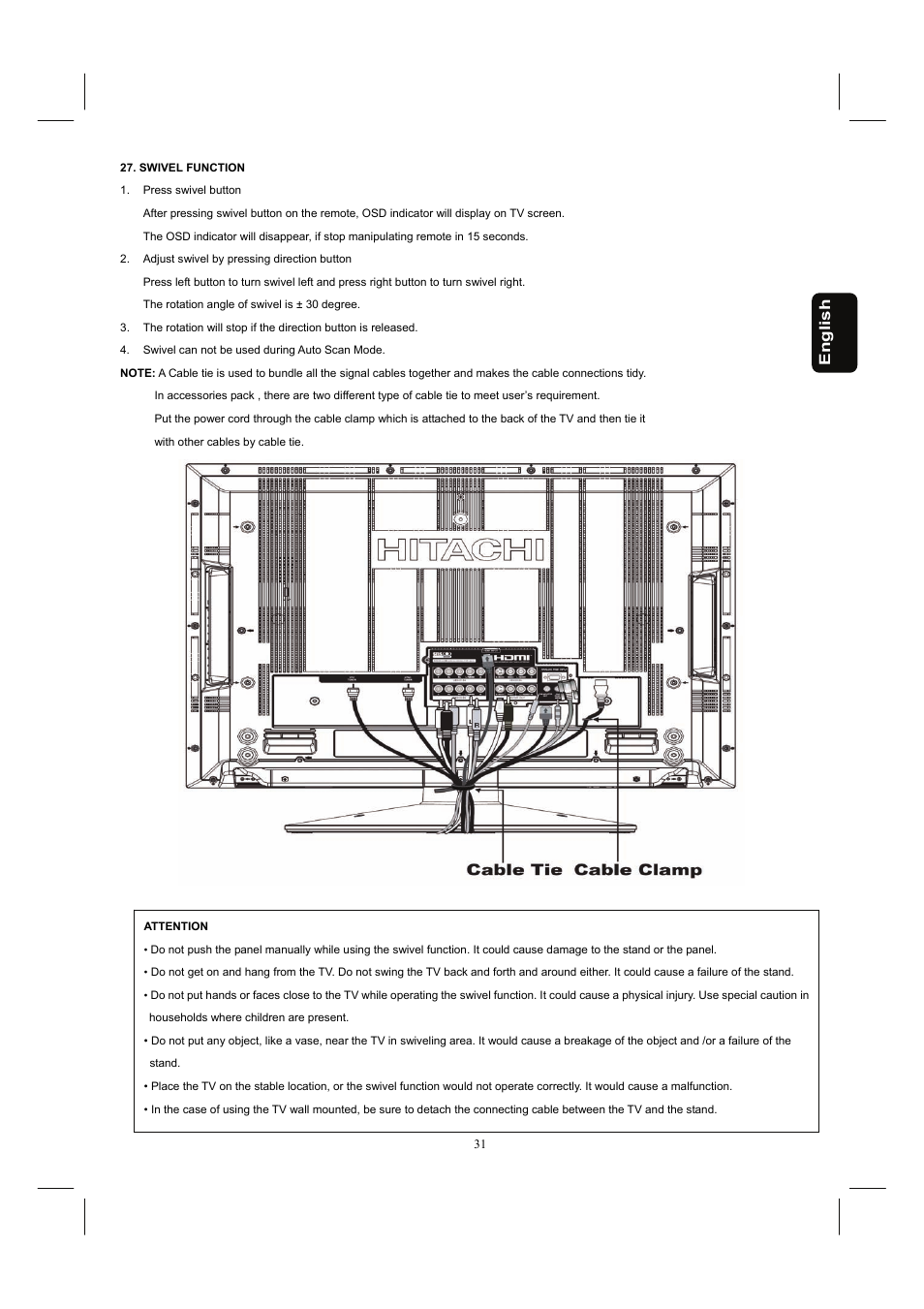 English | Hitachi 32HDL52A User Manual | Page 32 / 53