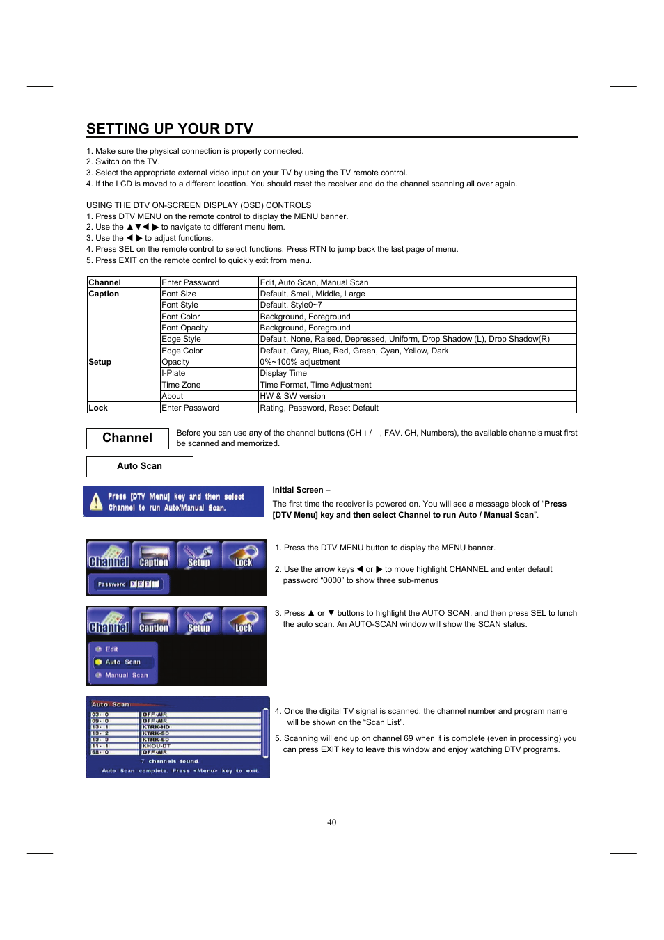 Setting up your dtv, Channel | Hitachi 32HDL52A User Manual | Page 41 / 53