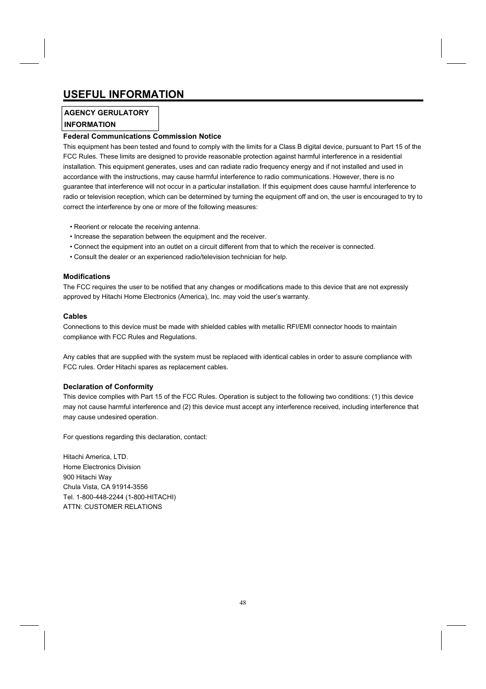 Useful information | Hitachi 32HDL52A User Manual | Page 49 / 53