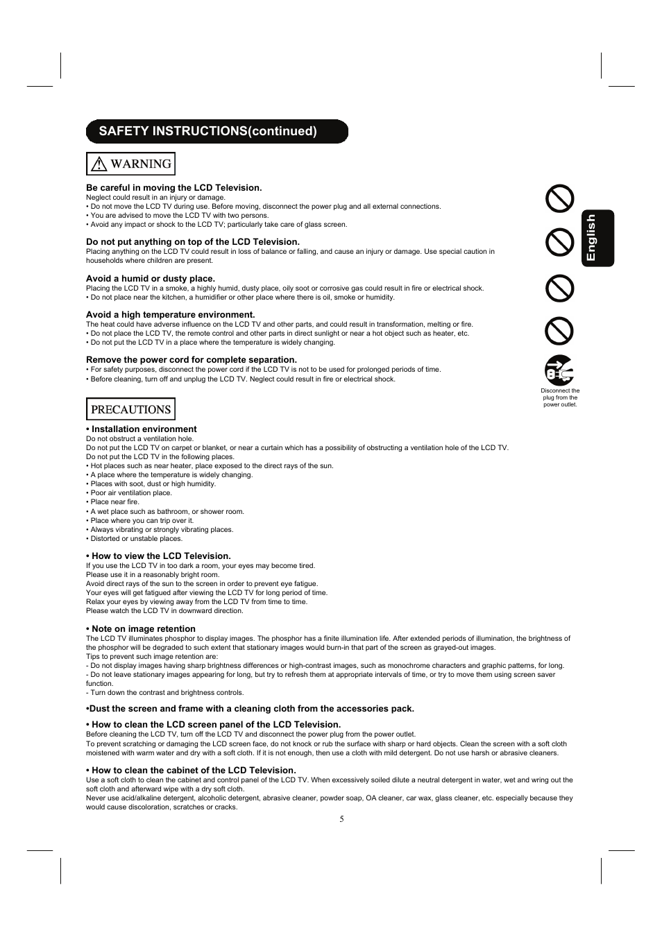 Safety instructions(continued) | Hitachi 32HDL52A User Manual | Page 6 / 53