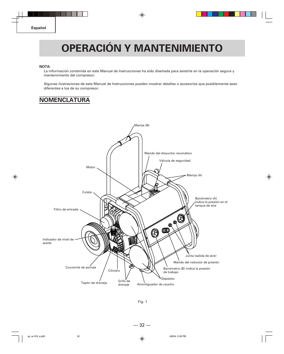 Operación y mantenimiento, Nomenclatura | Hitachi EC 129 User Manual | Page 32 / 38