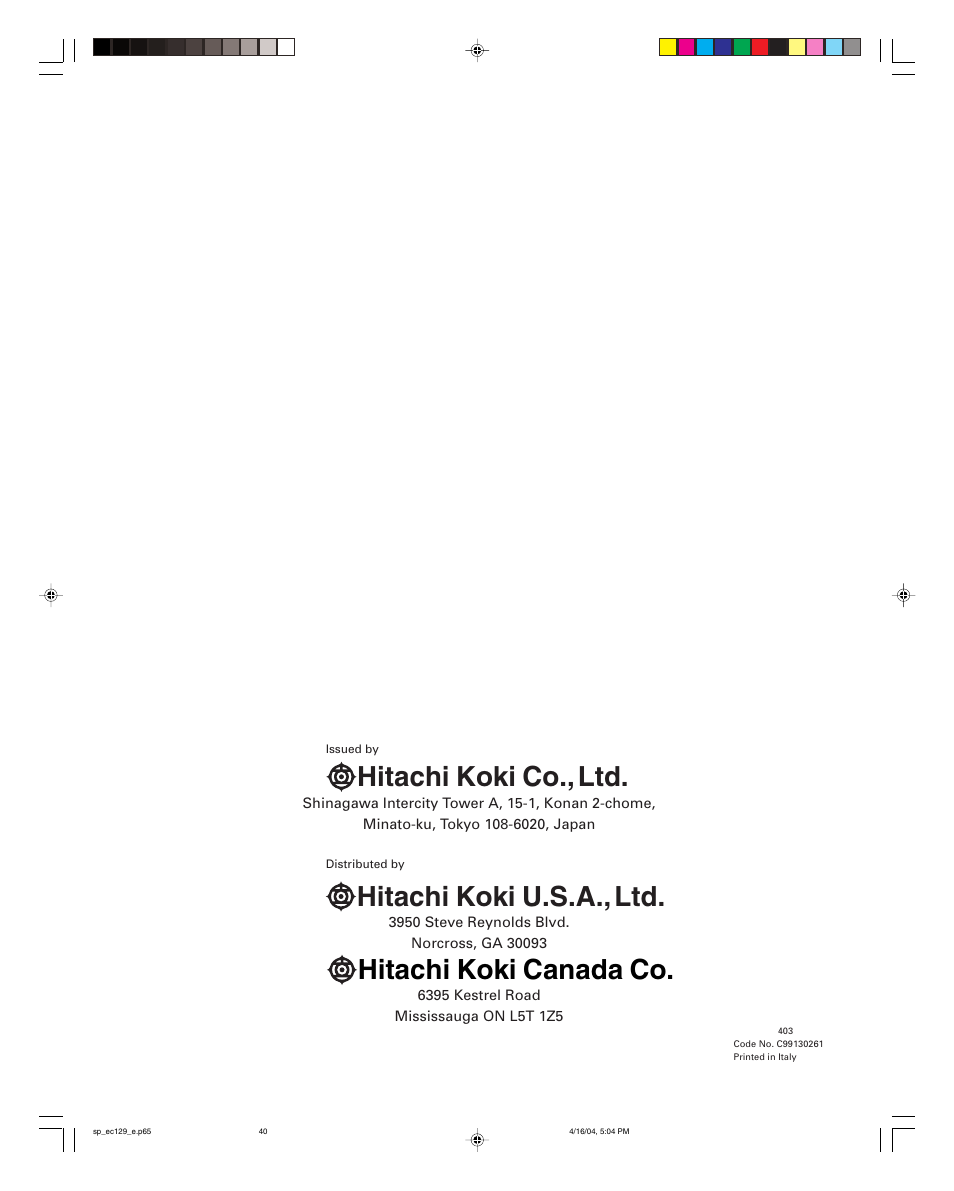 Hitachi EC 129 User Manual | Page 38 / 38