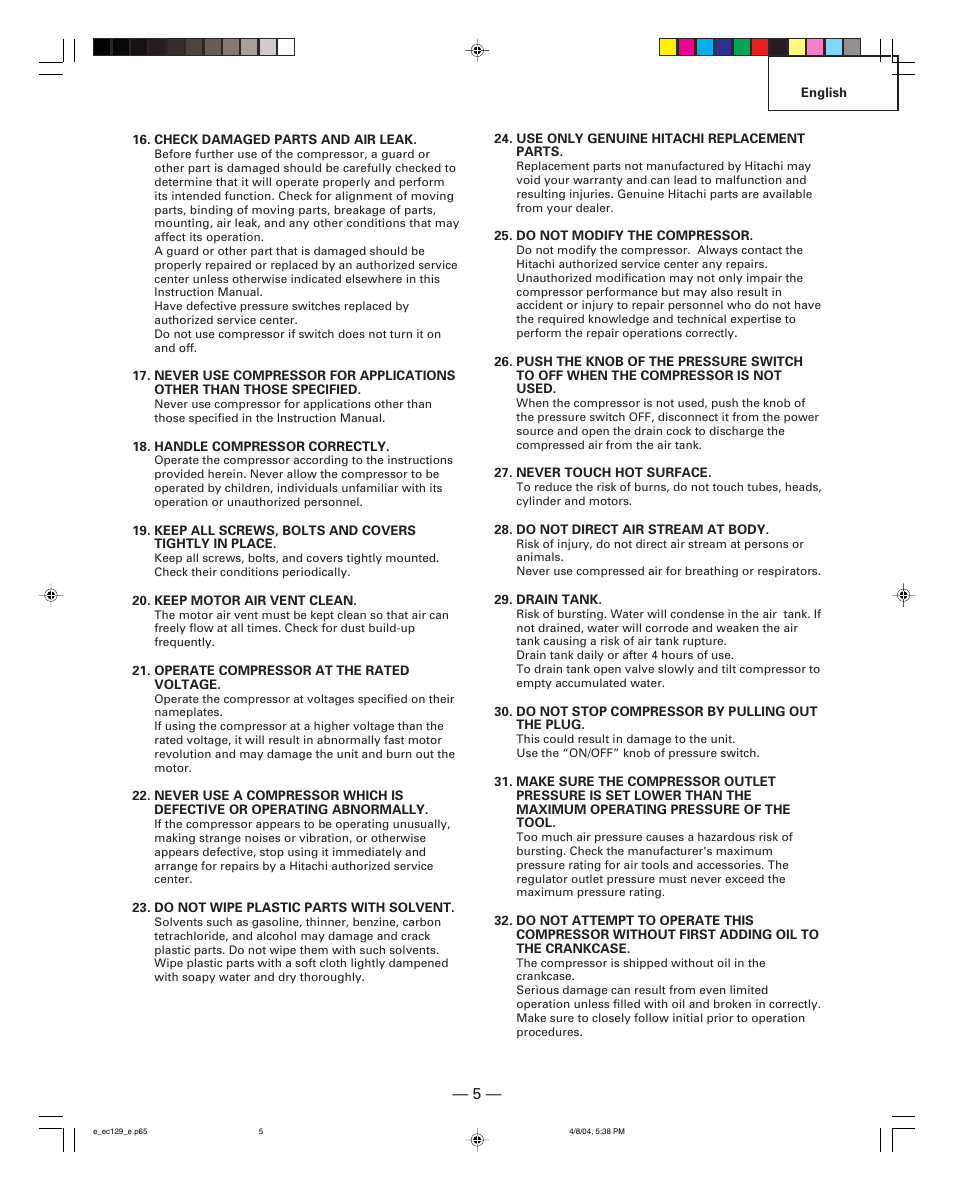 Hitachi EC 129 User Manual | Page 5 / 38
