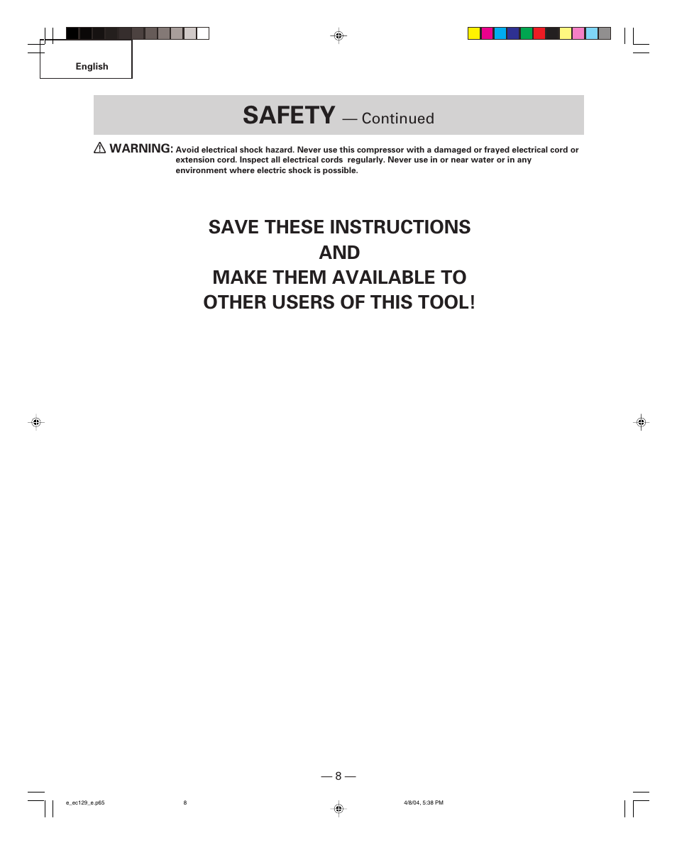 Safety | Hitachi EC 129 User Manual | Page 8 / 38