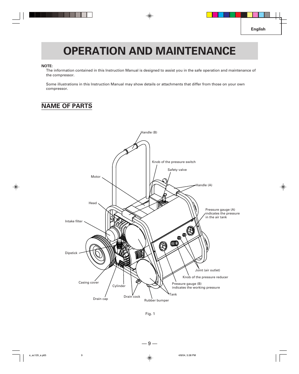 Operation and maintenance, Name of parts | Hitachi EC 129 User Manual | Page 9 / 38