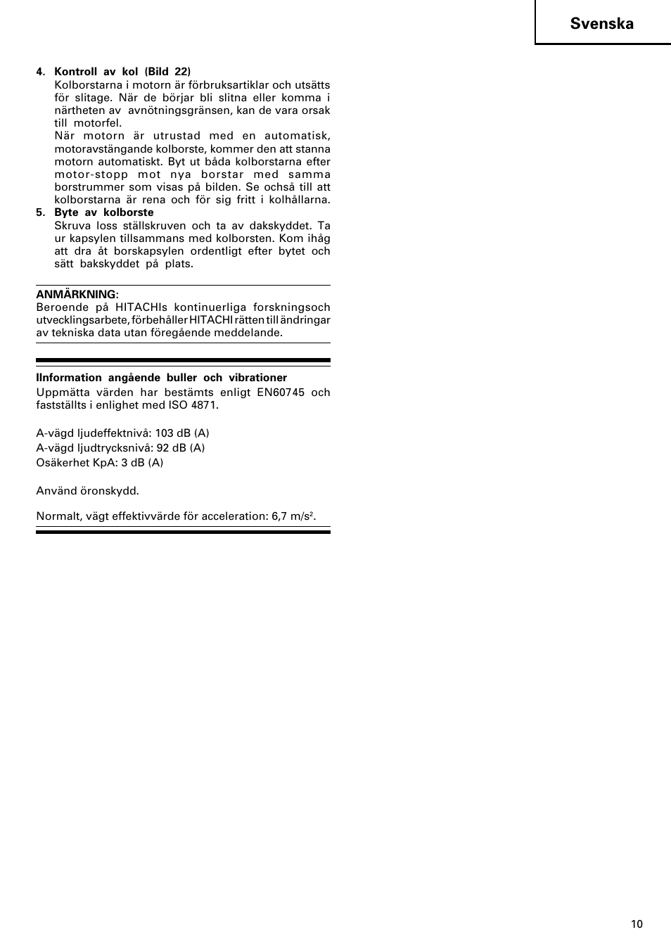 Svenska | Hitachi DH 40MR User Manual | Page 11 / 42