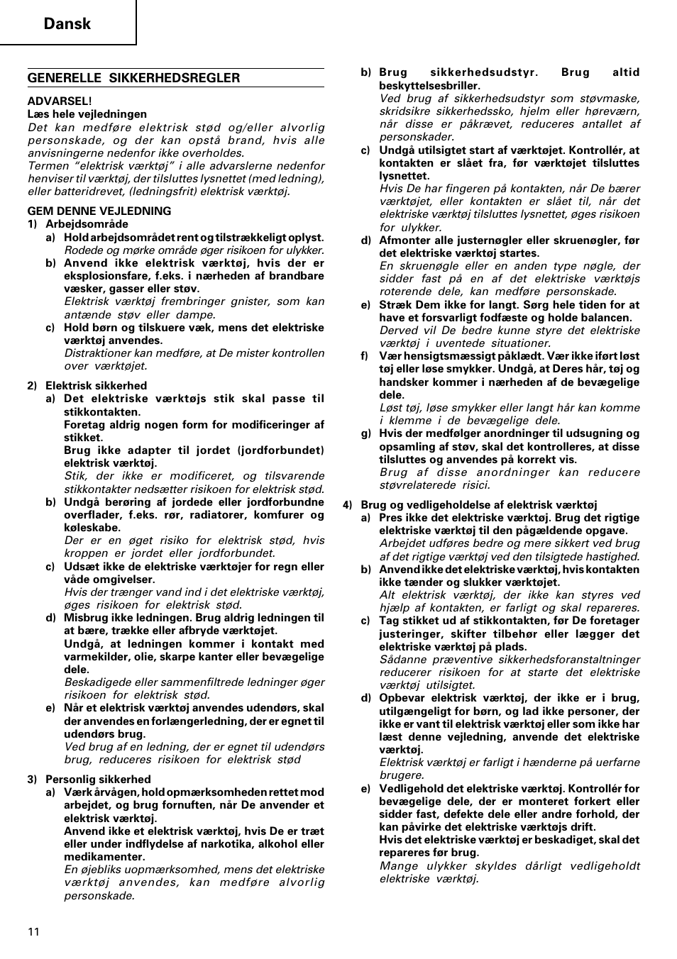 Dansk | Hitachi DH 40MR User Manual | Page 12 / 42