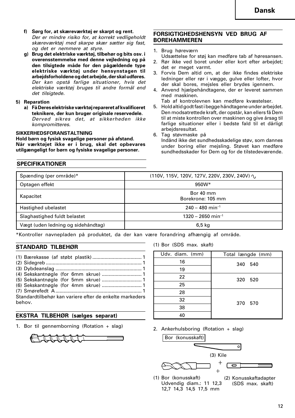 Dansk | Hitachi DH 40MR User Manual | Page 13 / 42