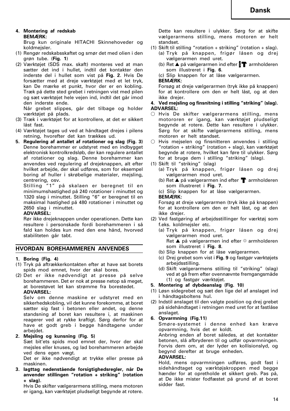 Dansk | Hitachi DH 40MR User Manual | Page 15 / 42