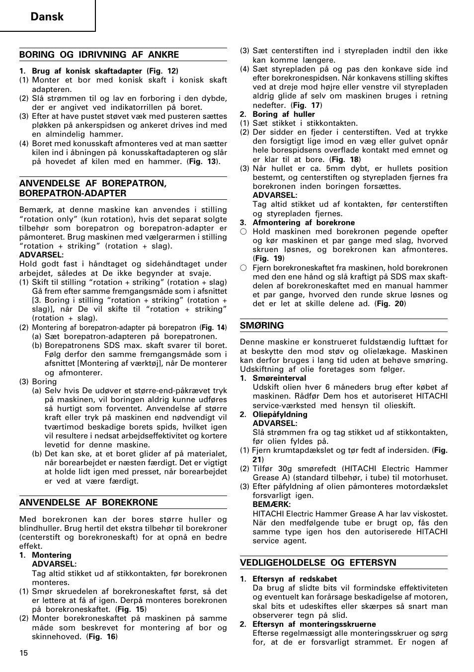 Dansk | Hitachi DH 40MR User Manual | Page 16 / 42