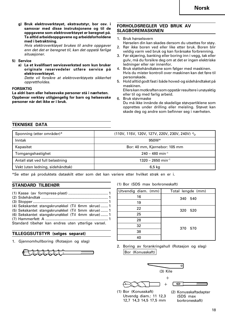 Norsk | Hitachi DH 40MR User Manual | Page 19 / 42