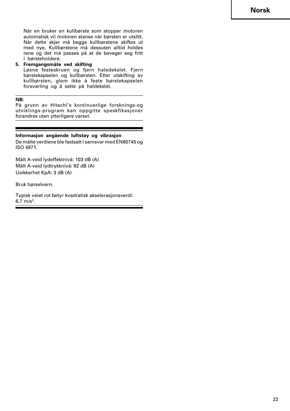Norsk | Hitachi DH 40MR User Manual | Page 23 / 42