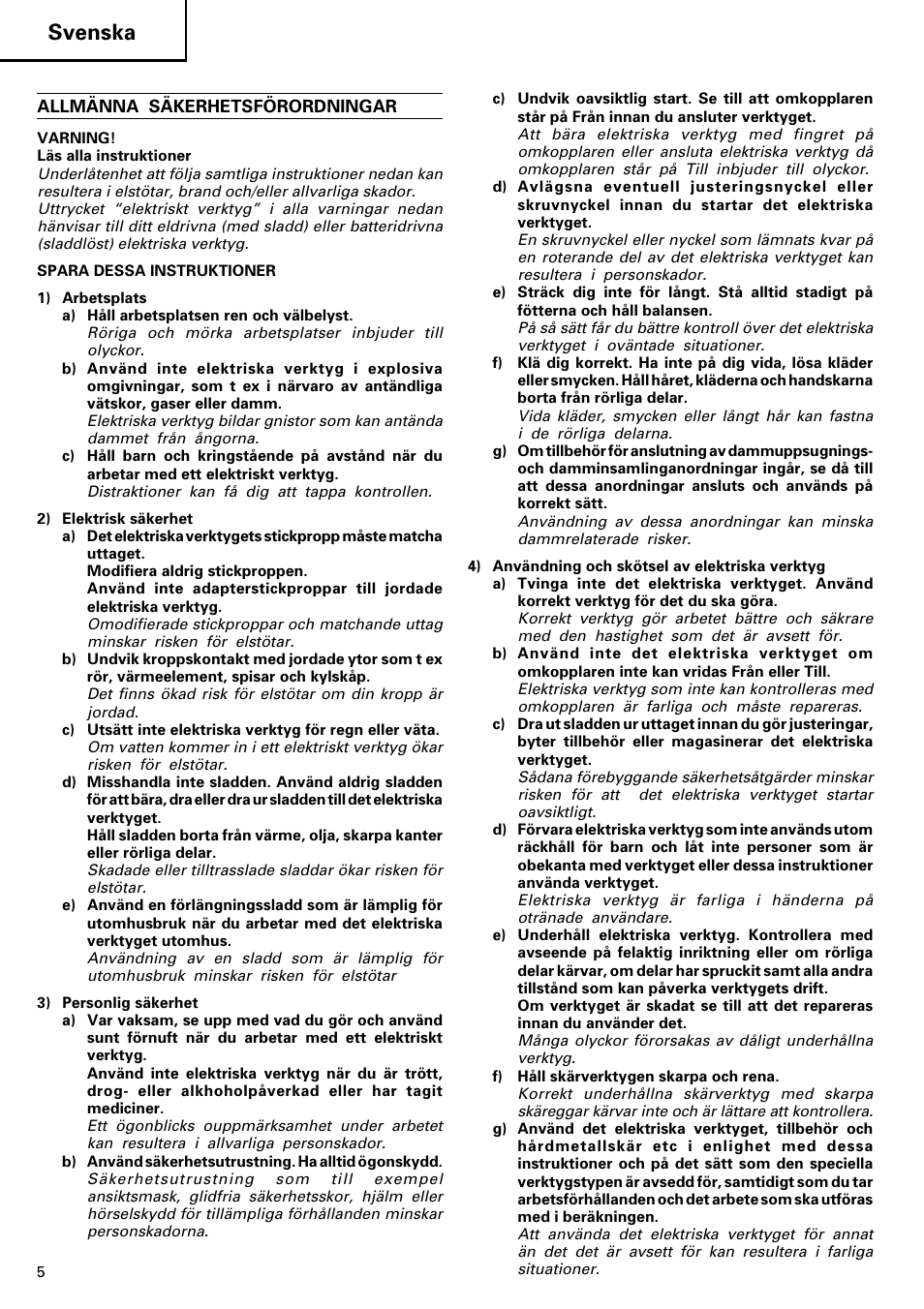 Svenska | Hitachi DH 40MR User Manual | Page 6 / 42