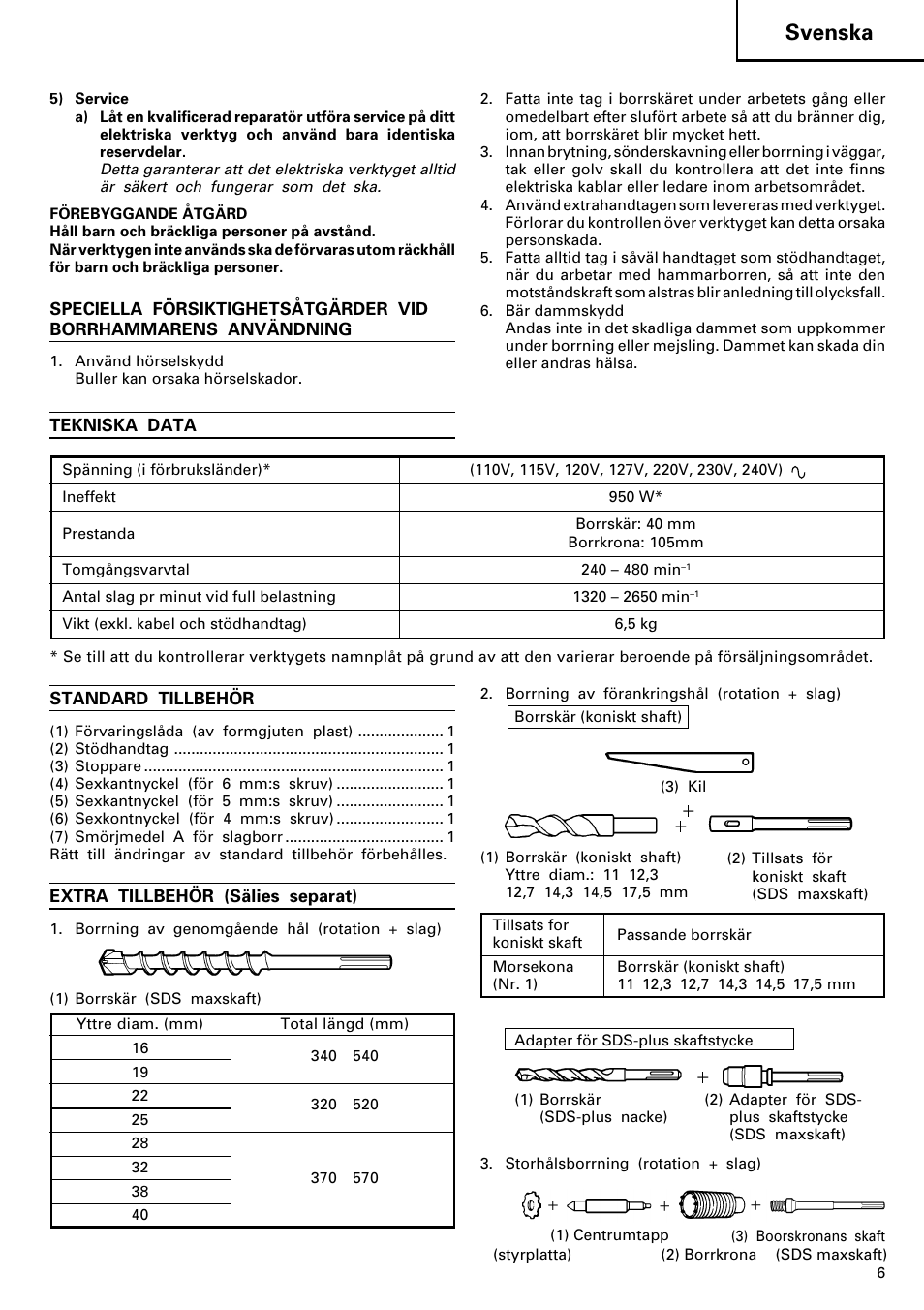 Svenska | Hitachi DH 40MR User Manual | Page 7 / 42