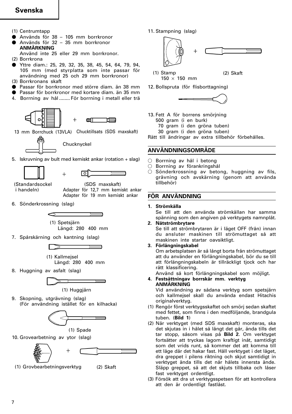 Svenska | Hitachi DH 40MR User Manual | Page 8 / 42
