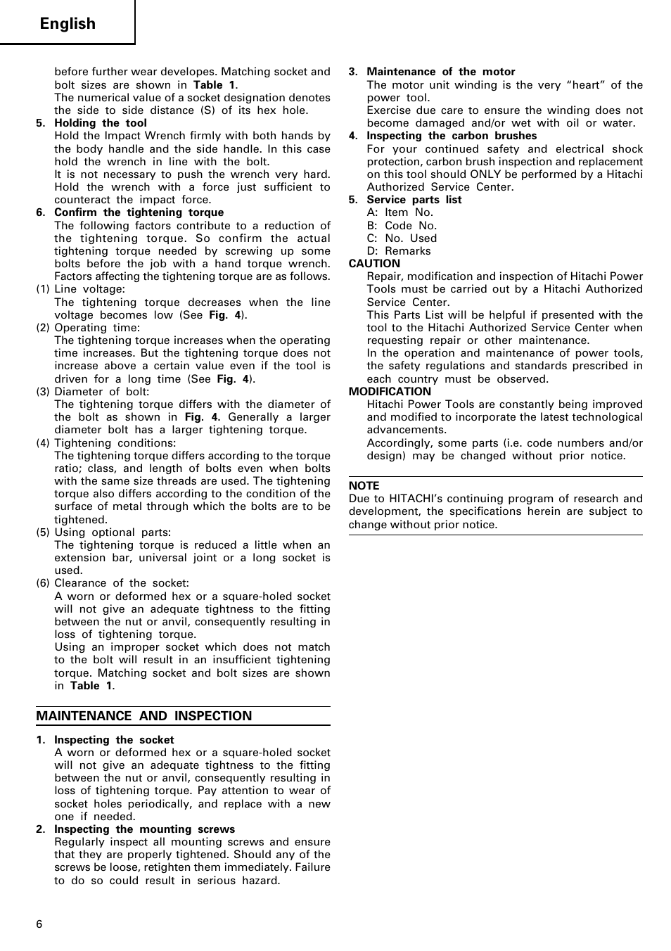 English | Hitachi WR 22SA User Manual | Page 7 / 21