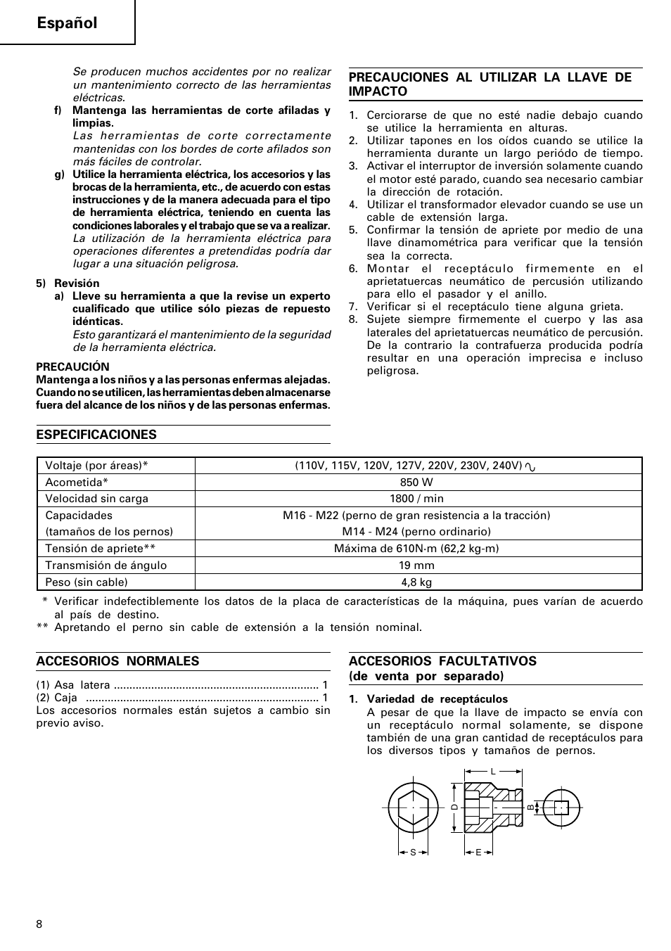 Español | Hitachi WR 22SA User Manual | Page 9 / 21