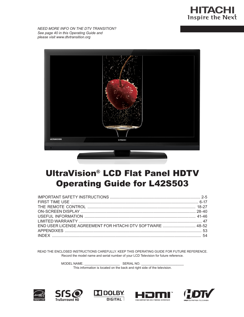 Hitachi L42S503 User Manual | 56 pages