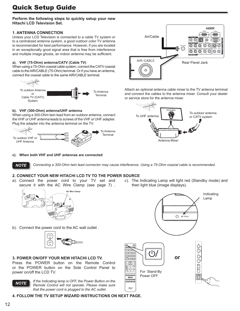 Quick setup guide | Hitachi L42S503 User Manual | Page 12 / 56