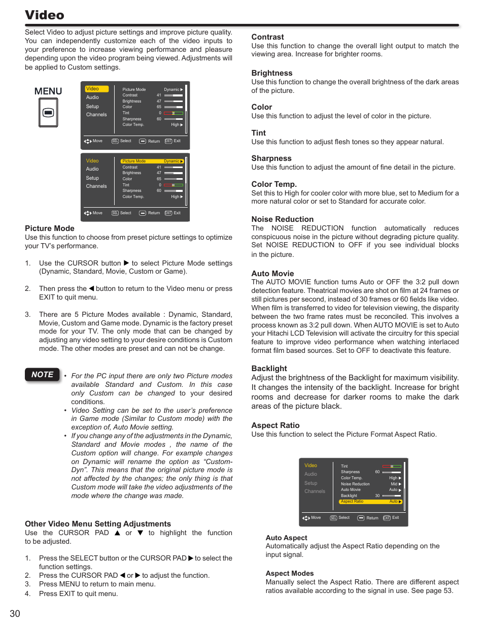Video | Hitachi L42S503 User Manual | Page 30 / 56