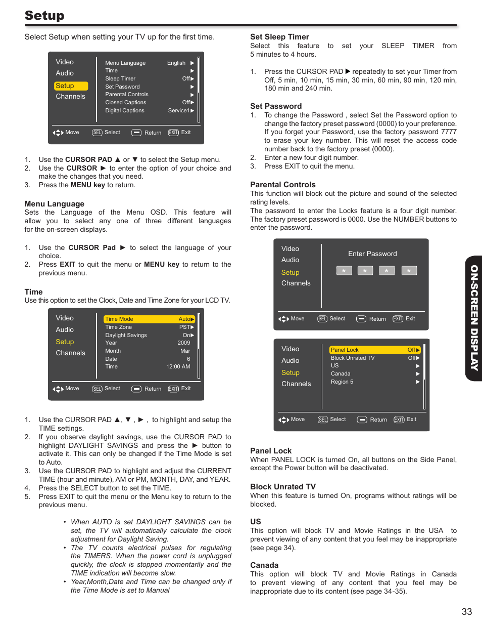 Setup, 33 on-screen displa y | Hitachi L42S503 User Manual | Page 33 / 56