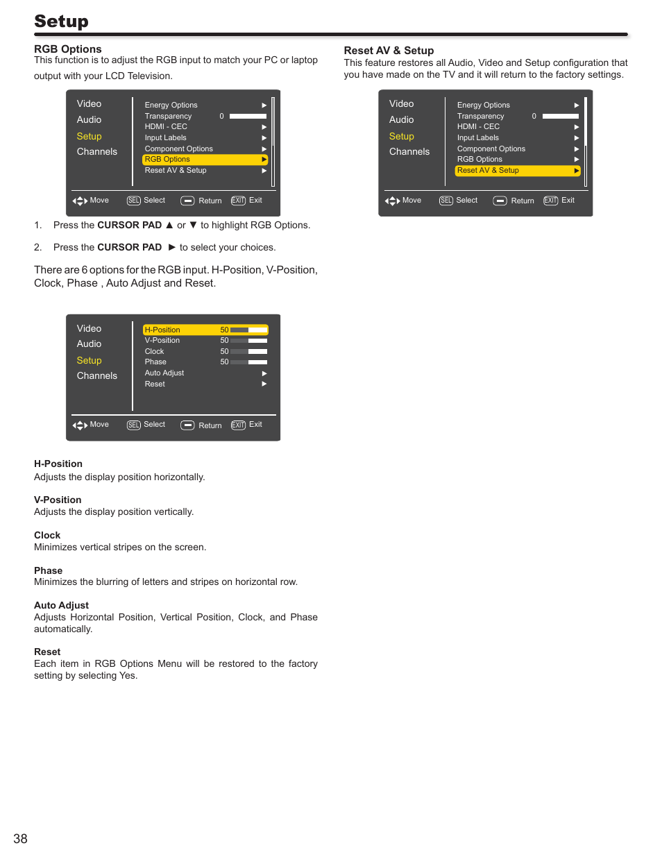 Setup | Hitachi L42S503 User Manual | Page 38 / 56