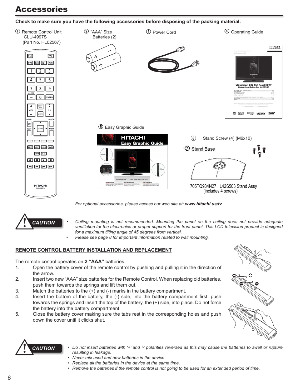 Accessories | Hitachi L42S503 User Manual | Page 6 / 56